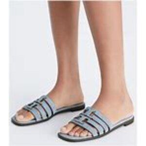 Tory Burch $258 Ines Cage Slide Denim Suede Blue Cloud Sz 9.5 NIB!